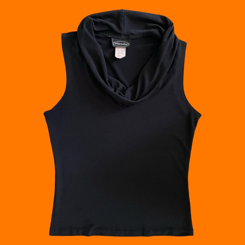90's vintage black slinky cowl neck bodycon tank top LARGE mandee